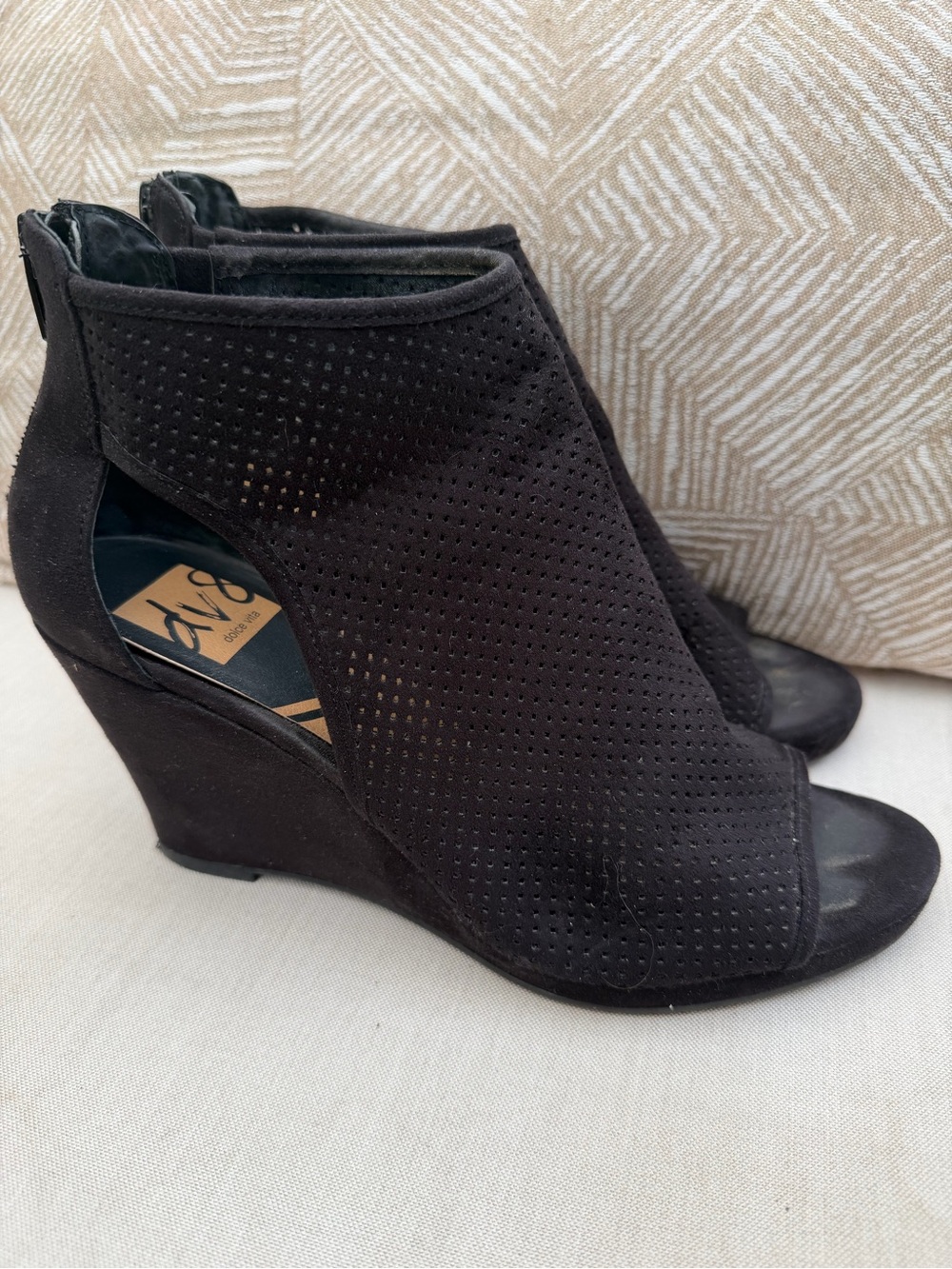 Dolce Vita Black Perforated Peep-Toe Wedge Booties